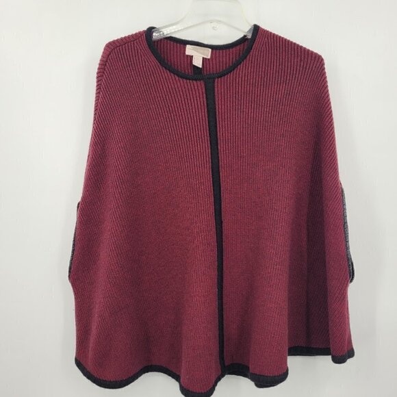 Forever 21 Burgundy Rib Knit Black Trimmed Cape Sweater Poncho - Picture 6 of 8
